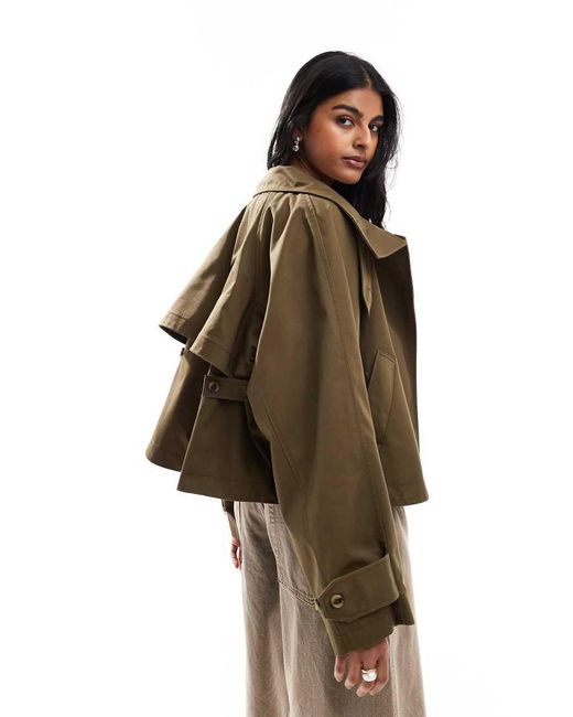 ASOS Brown Cropped Cape Detail Trench Coat