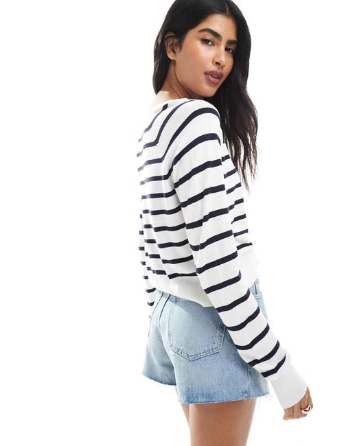 French Connection White Crew Neck Long Sleeve Striped Knit Jumper
