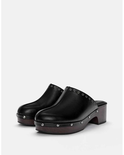 Pull&Bear Black Studded Clogs