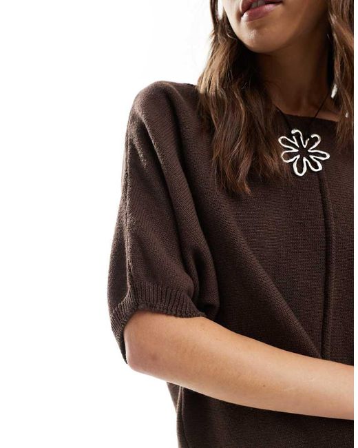 ASOS Brown Relaxed Seam Detail Knitted T-shirt