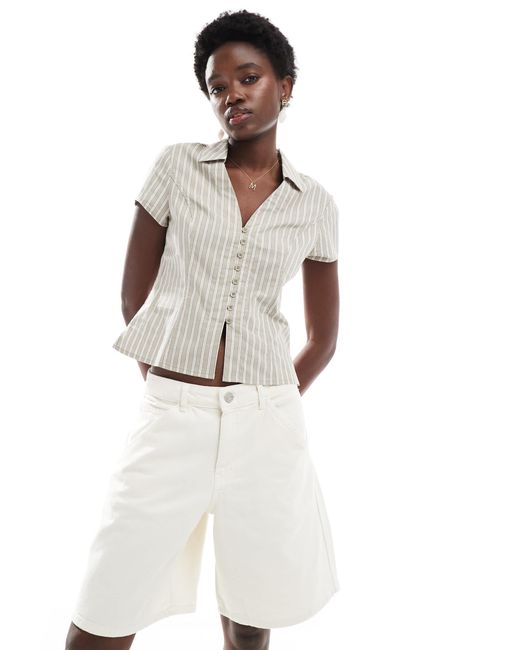 Pull&Bear White – longline-shorts aus denim