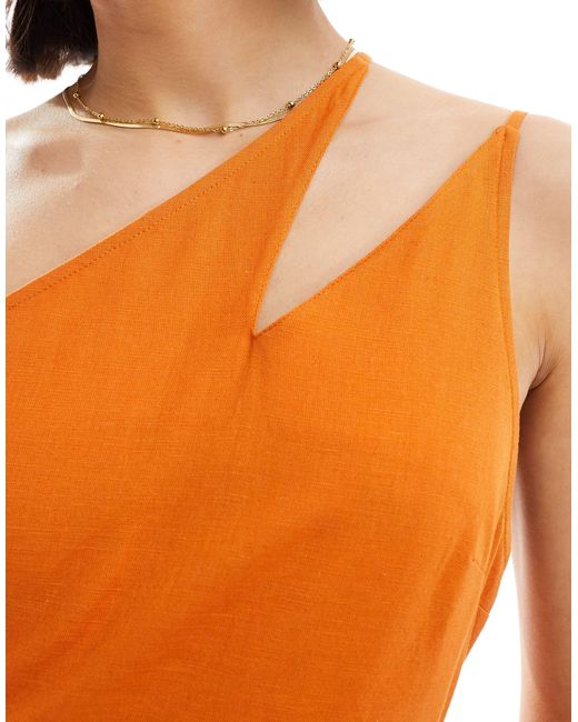 ASOS Orange One Shoulder Split Strap Linen Midi Sundress