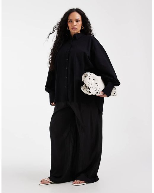 ASOS Black Asos Design Curve Linen Look Shirt