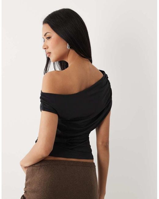 ASOS Black Slinky Ruched One Shoulder Asym Top