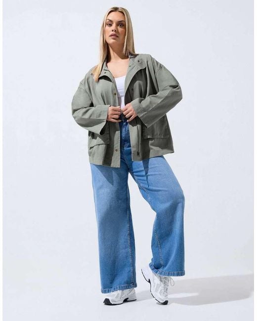Yours Clothing Gray Funnel Neck Shacket