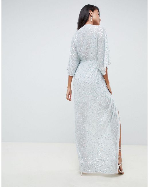 scatter sequin knot front kimono maxi dress