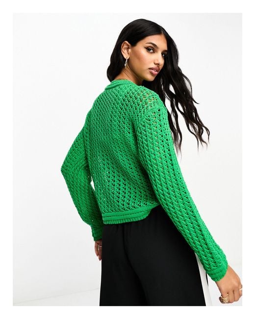 Mango Green Cable Knit Cropped Long Sleeve Sweater