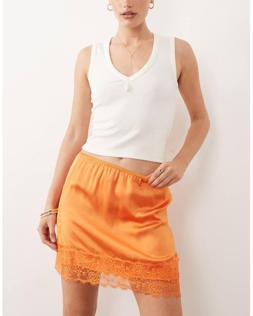 ASOS Orange Lace Trim Satin Mini Skirt