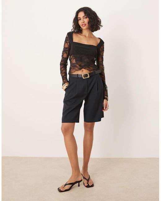 ASOS Black Square Neck Flared Sleeve Layered Lace Top