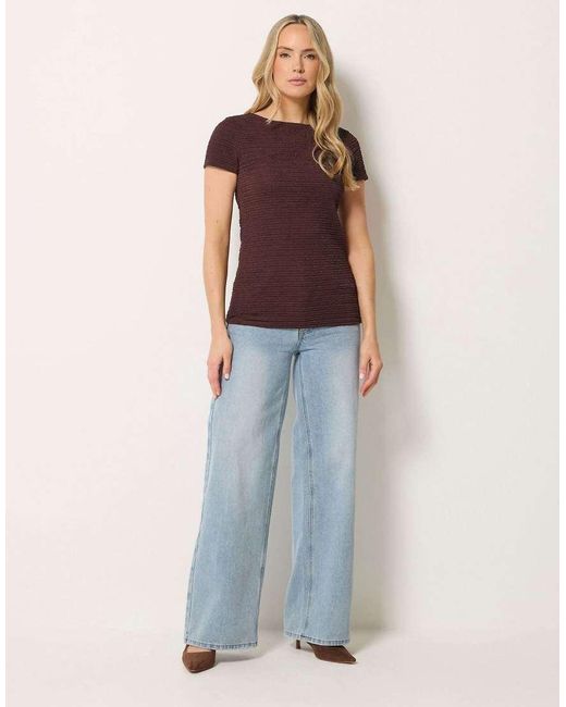 Long Tall Sally Brown Textured Slash Neck Top