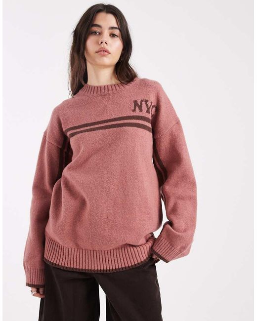 Daisy Street Pink Relaxed Fit Intarsia Knit Jumper