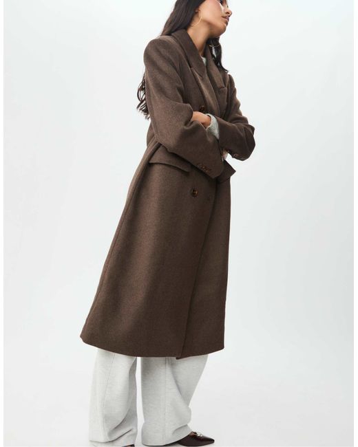 Manteau long à double boutonnage - marron Stradivarius en coloris Brown