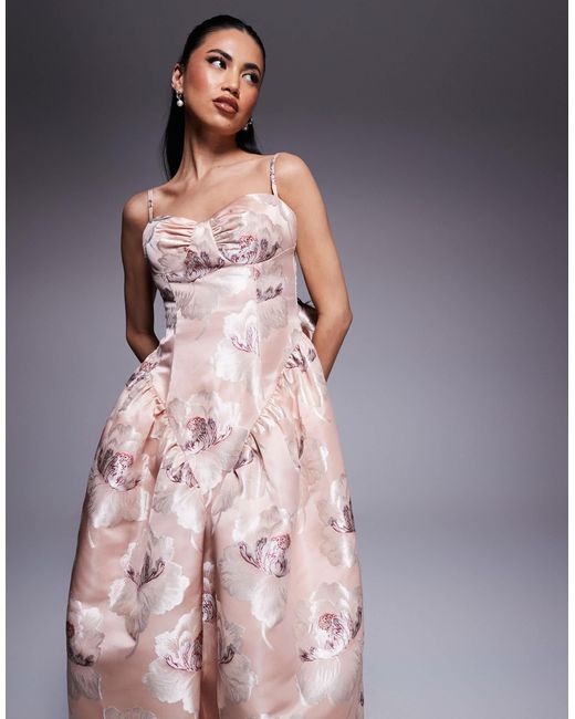 ASOS Pink Jacquard Maxi Dress With Drop Waist