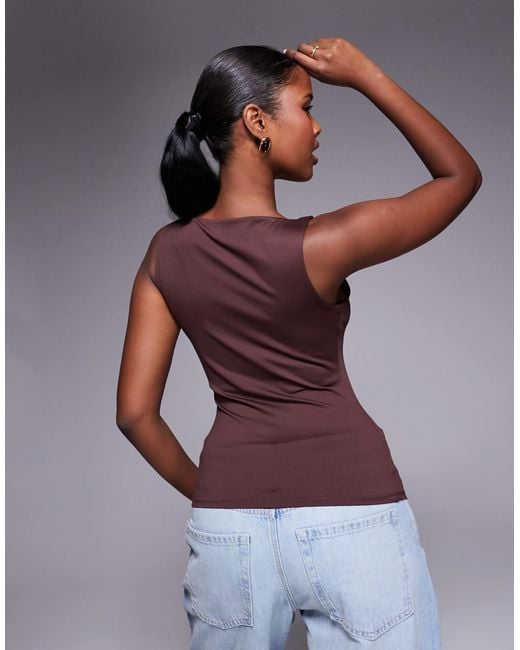 River Island Red Asymmetric Neck Detail Top