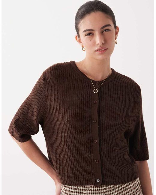 Brave Soul Brown Relaxed Fit Fisherman Knit Short Sleeve Cardigan
