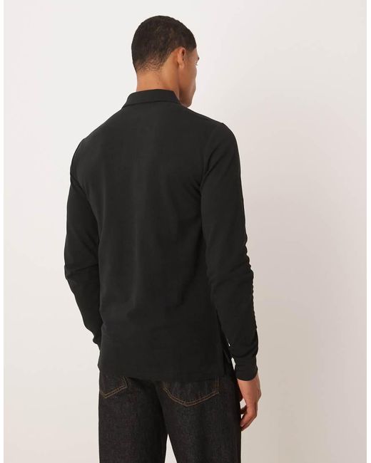 Polo Ralph Lauren Black Icon Logo Slim Fit Long Sleeve Pique Polo for men