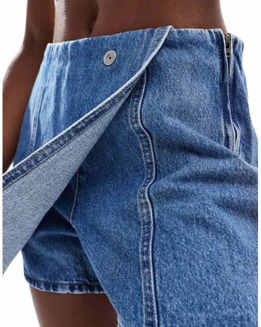 Pieces Blue Wrap Front Denim Mini Skort