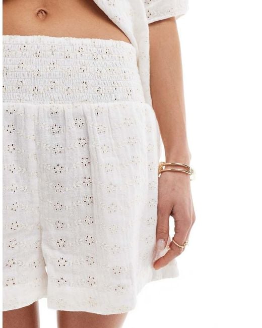 ASOS White Broderie Shirred Waist Shorts