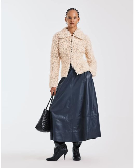 & Other Stories Blue Pure Wool Loop Knit Cardigan With Collar