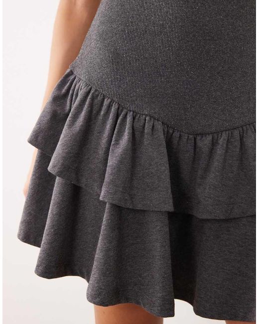 ASOS Natural Cinched Waist Mini T-shirt Dress With Ruffle Skirt