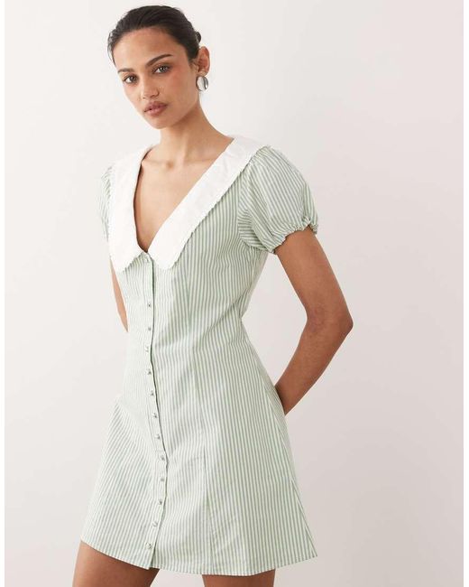 Abercrombie & Fitch Natural Collared Puff Sleeve Mini Dress