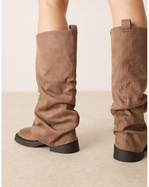 ASOS Natural Caden Chunky Fold Over Flat Knee Boot