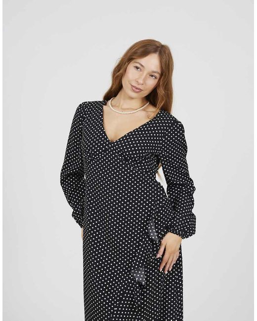 Brave Soul Black Frill Detail Wrap Midi Dress