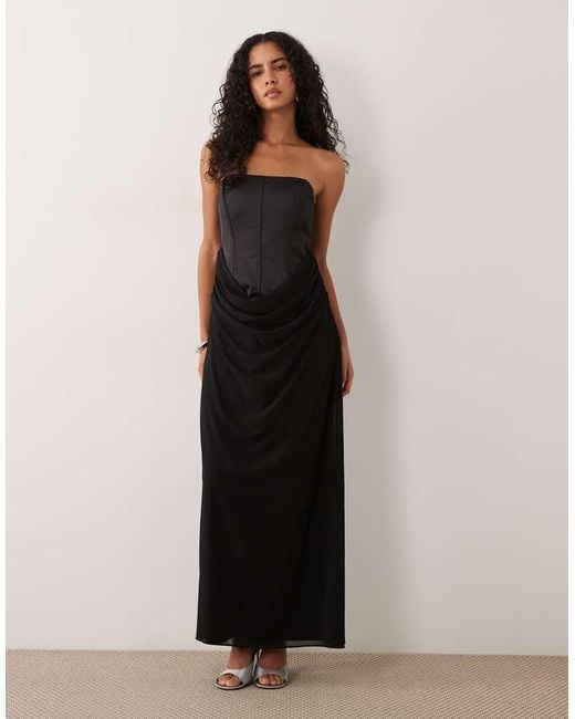 TFNC London Black Velvet Corset Bandeau Chiffon Maxi Dress