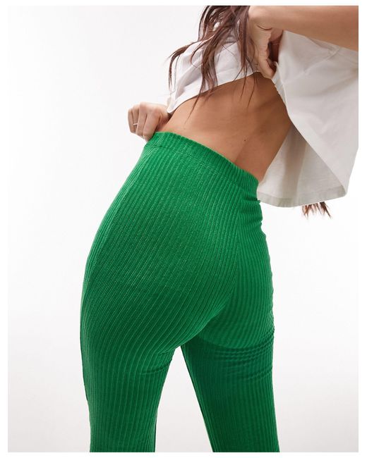 TOPSHOP Green Stretchy Velvet Cord Flared Trouser