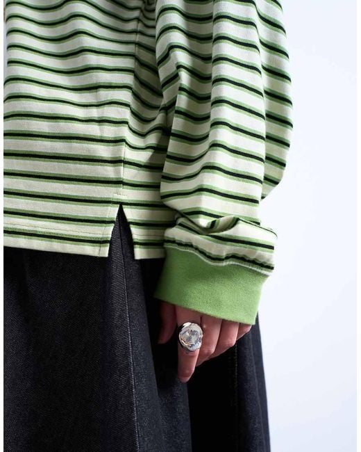 TOPSHOP Green Stripe Long Sleeve Slouchy Skater Tee