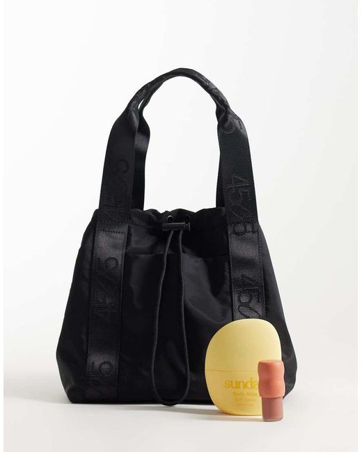 4505 Black Woven Adjustable Drawstring Bucket Bag With External Pocket