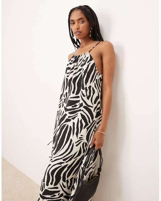 Vestido Largo Con Estampado De Cebra Y Lazada En La Espalda De -Blanco Vila de color White