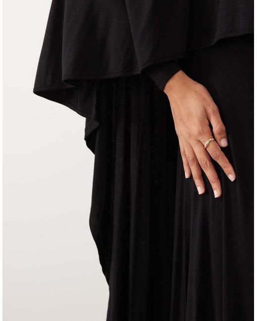 Iyal Black Jersey High Low Drape Detail Cape Top