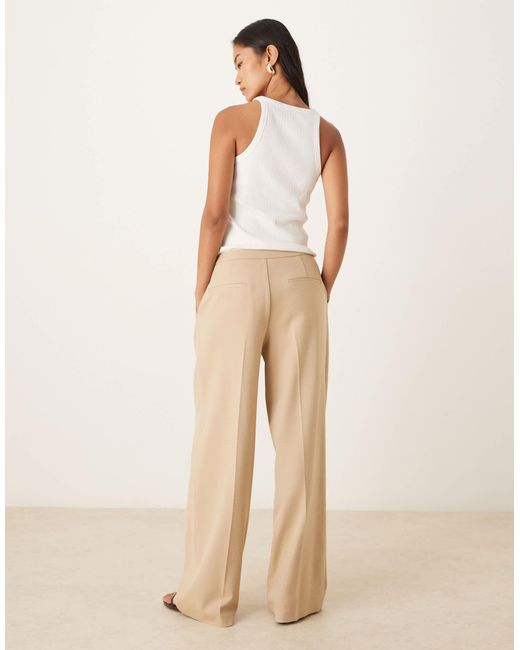 ASOS Natural Tailored Wide Leg Trousers With Tab Detail Trousers