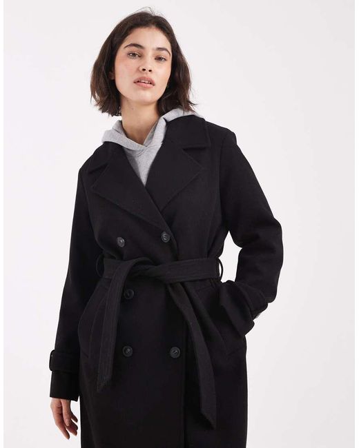 Vero Moda Black Double Breasted Belted Midi Coat