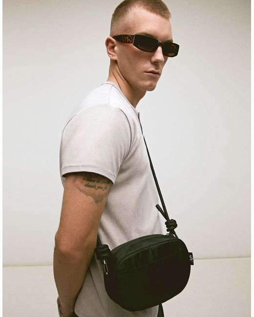 Bershka Black Technical Crossbody Bag for men