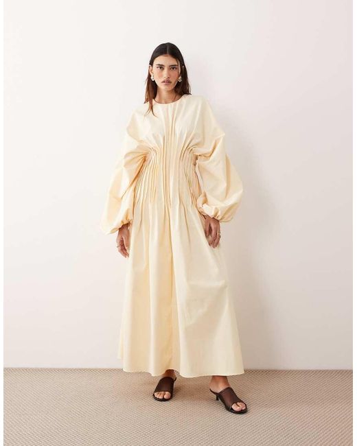 ARRANGE Natural Pleat Waist Long Sleeve Maxi Dress