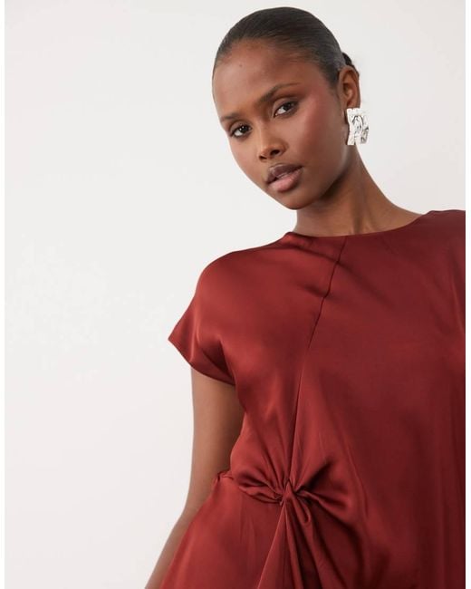 Vero Moda Red Ruched Detail Mini Dress With Lace Trim