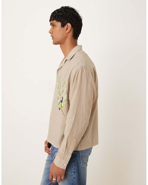 Camisa Extragrande Con Cuello De Solapas Y Estampado De Aceitunas De Tejido Efecto Lino De ASOS de hombre de color Natural