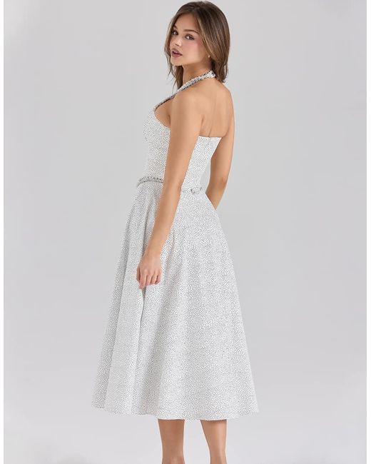 House Of Cb White Georgie Cotton Halter Neck Midi Dress