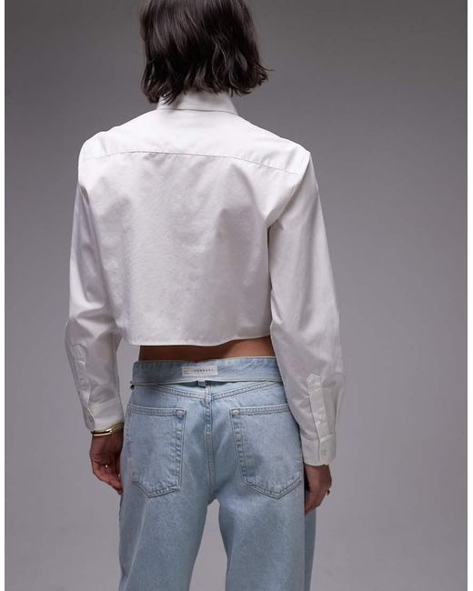 Camisa Corta A Rayas De Popelina De -Blanco Tommy Hilfiger de color Gray