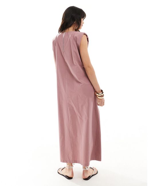 Robe souple en coton mi-longue avec épaulettes - framboise cendré ASOS en coloris Pink