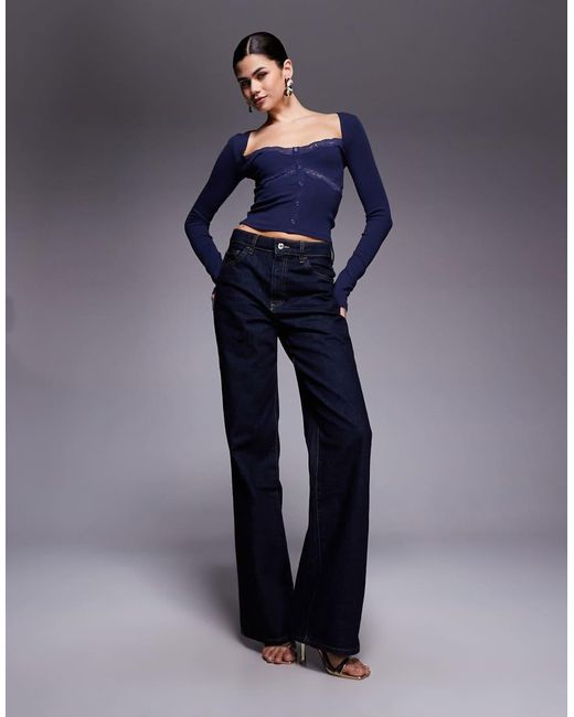 Edikted Blue Kathi Lacey Long Sleeve Top