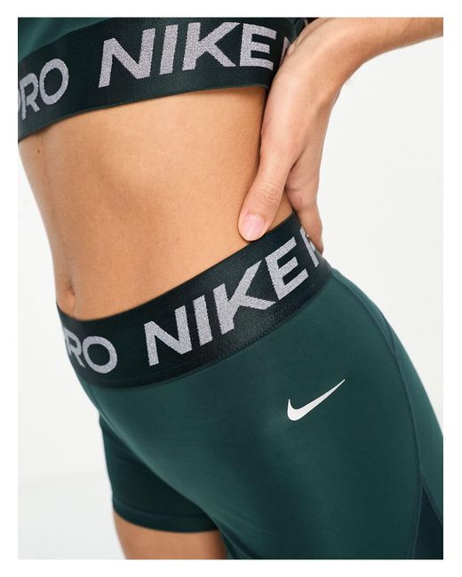 Nike Green Nike Pro Training Dri-fit Shine 3 Inch Shorts