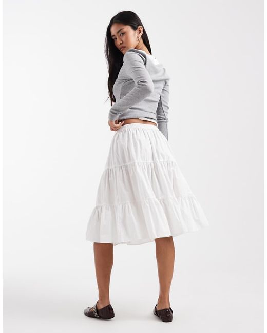 ASOS White Tiered Volume 90's Midi Skirt