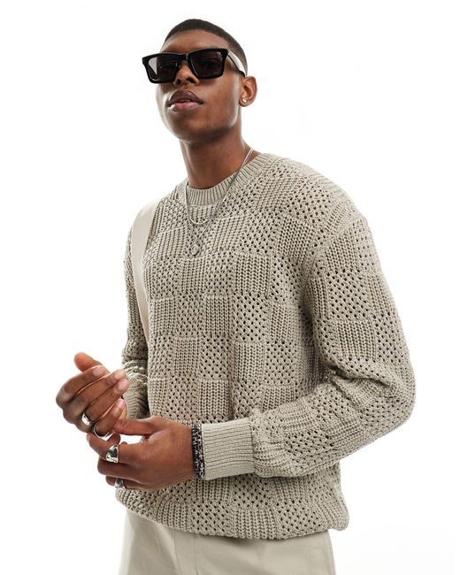 Pull&Bear Gray Textured Knitted Jumper for men