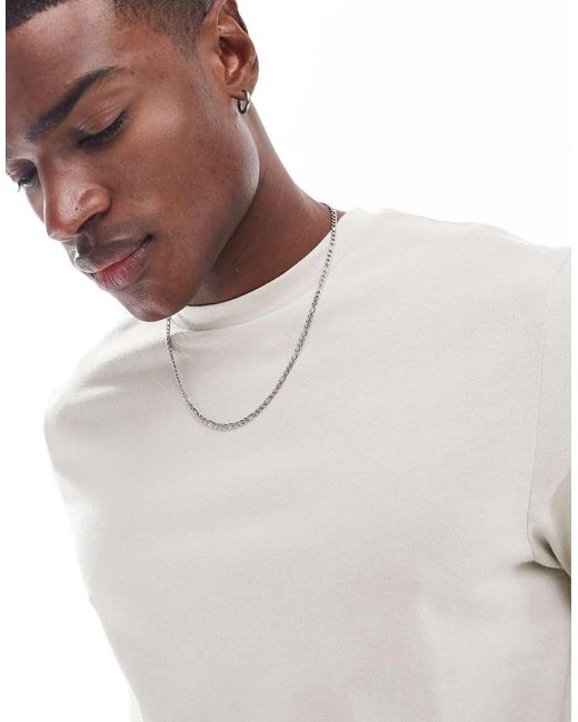 Camiseta Color Piedra De Cuello Redondo De Tejido Grueso De 240 G/M² De -Neutro ASOS de hombre de color White