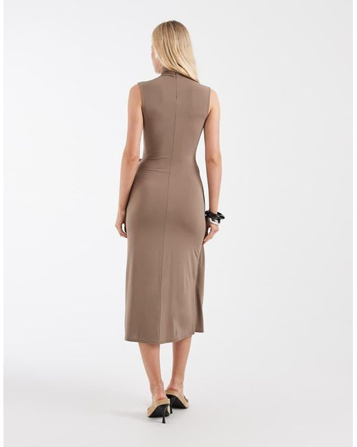 & Other Stories Green Funnel Neck Tie Waist Midi Dress