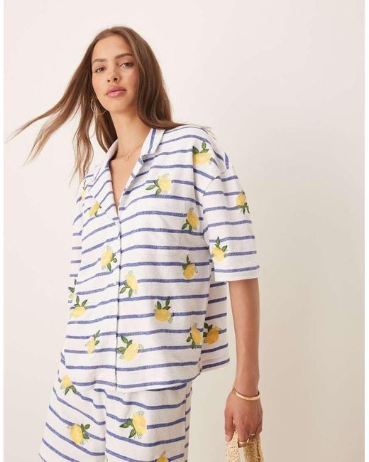 ASOS White Revere Stripe Shirt With Lemon Embroidery