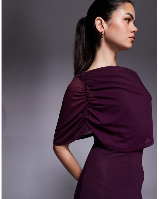ASOS Purple Mesh Cape Detail Maxi Dress